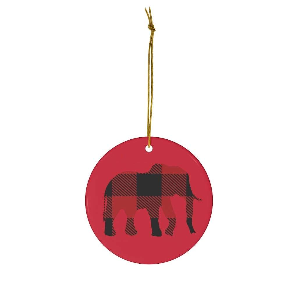 Ceramic Elephant Ornament - Buffalo Print African Elephant Ceramic Ornament Circle / One Size