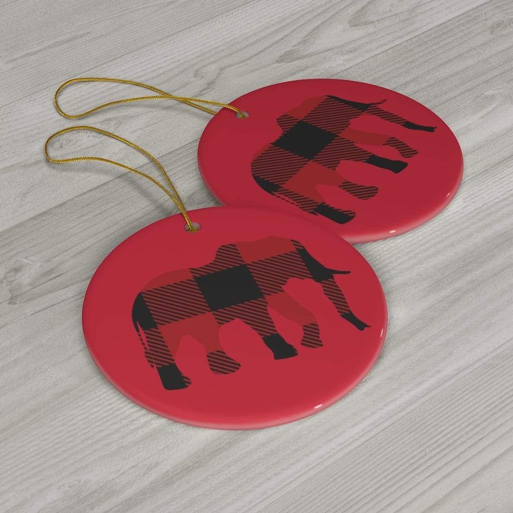Ceramic Elephant Ornament - Buffalo Print African Elephant Home Decor Circle / One Size