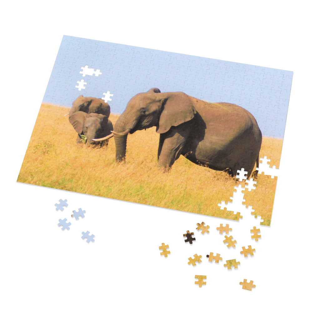 Elephant Mama with Babies Puzzle with 252 Pieces or 500 Pieces | Elephant Mom Jigsaw Puzzle | Baby Elephant Puzzle