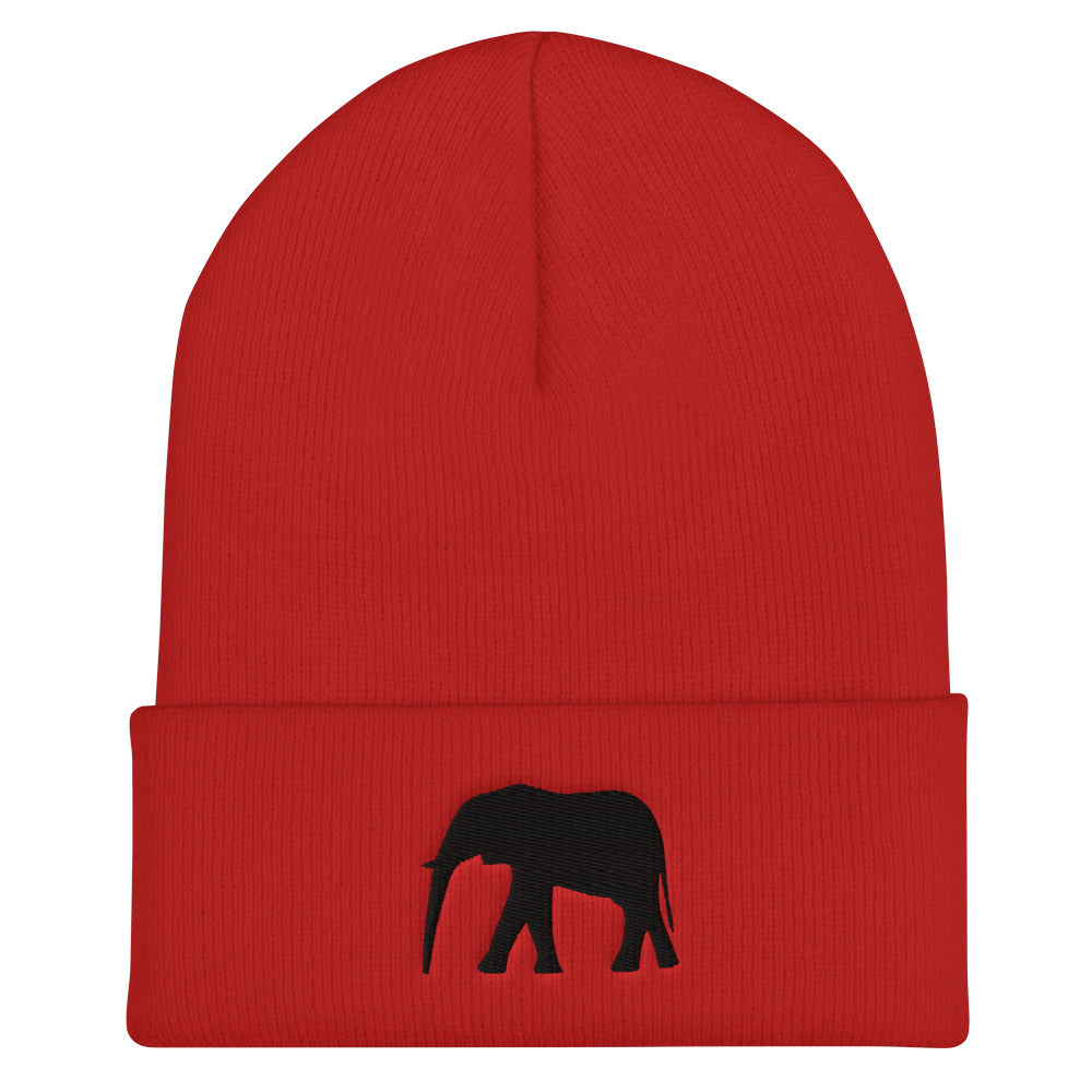 Embroidered Elephant Cuffed Beanie - Popular Elephant Beanie, Cute Elephant Beanie