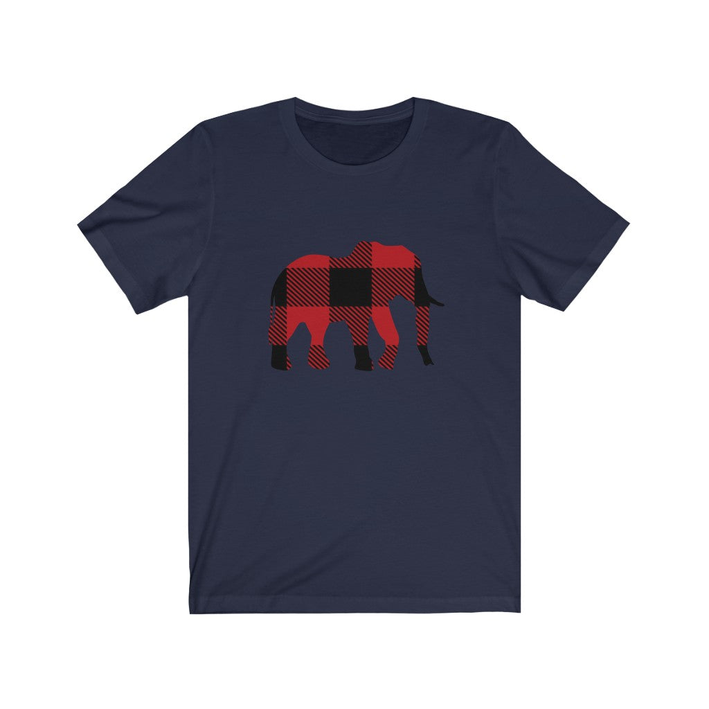 Men's Elephant Shirt with Buffalo Print, Women's Elephant Shirt with Buffalo Print - Unisex Jersey Short Sleeve Elephant Tee Buffalo Print, Men's Christmas Elephant Shirt, Women's Christmas Elephant Shirt