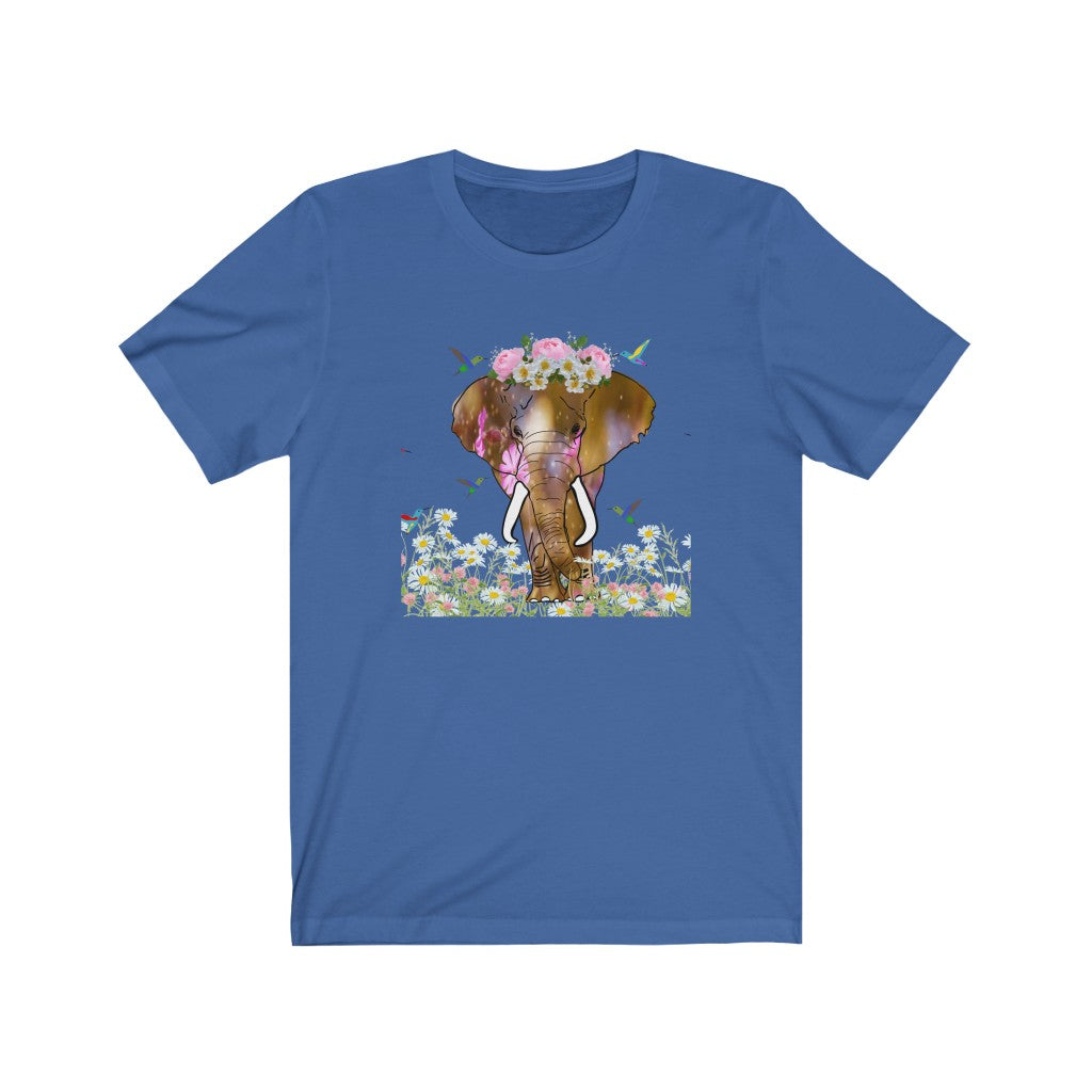 Beautiful Women's Elephant Shirt - Women's Unisex Jersey Short Sleeve Elephant Tee with Jumbo Elephant, Cute Elephant Shirt with Flower Crown
