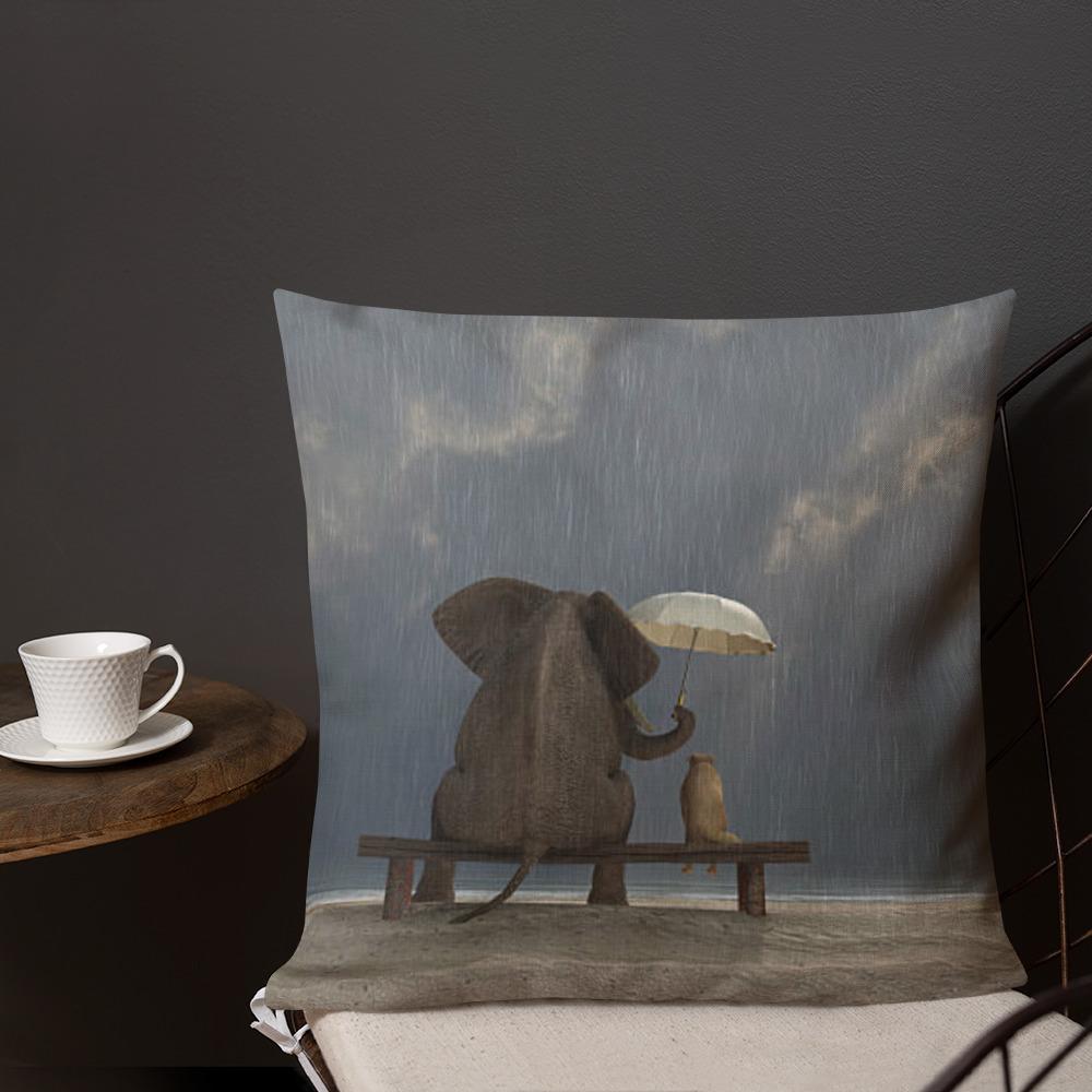 Elephant Holding Umbrella Premium Pillow