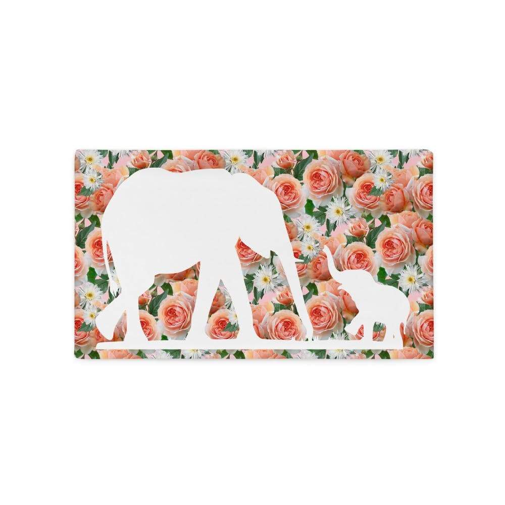 Elephant Pillow Case - Mama and Baby Elephant with Spring Flowers (PILLOW CASE ONLY)