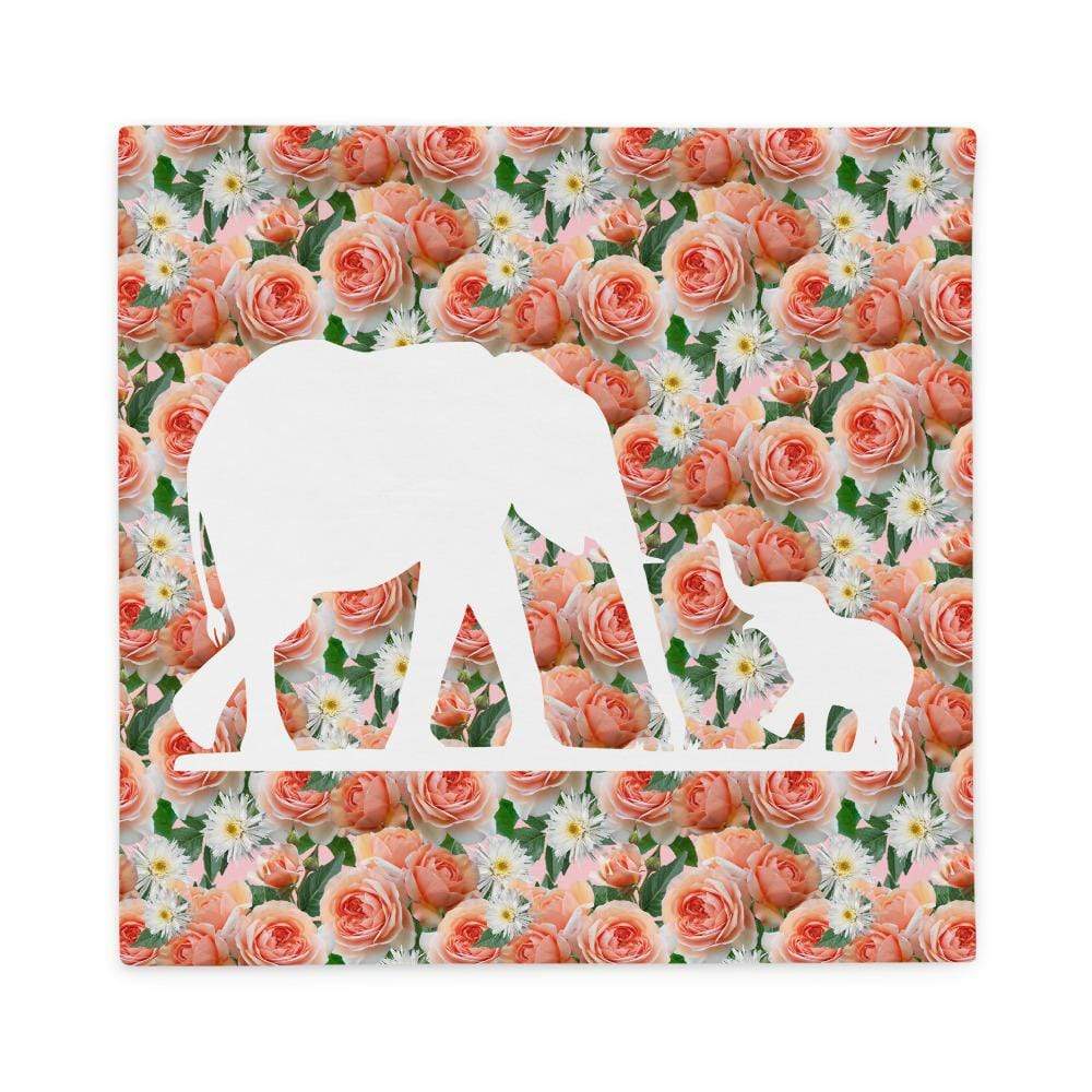 Elephant Pillow Case - Mama and Baby Elephant with Spring Flowers (PILLOW CASE ONLY)