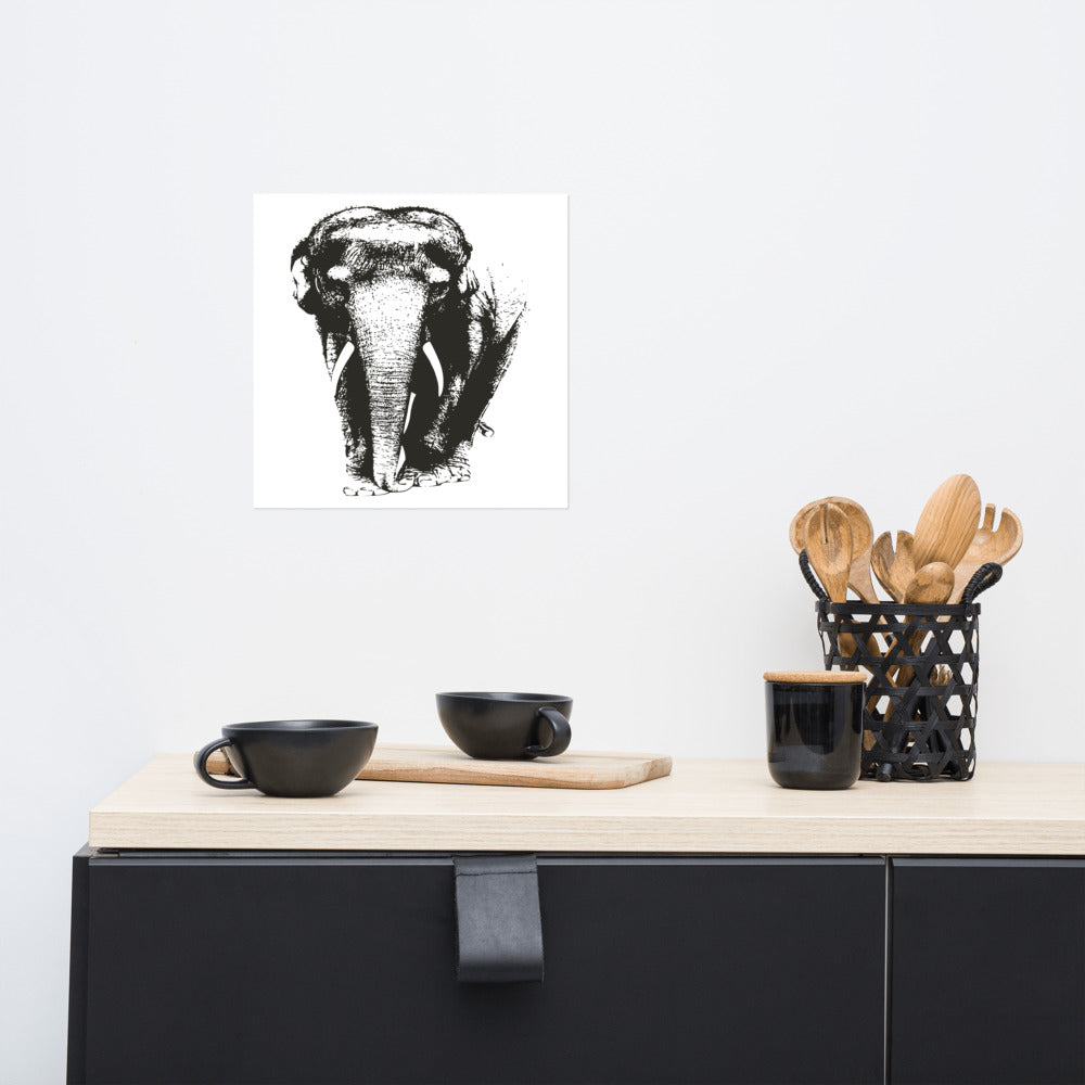 Black and White Nostalgic Asian Elephant Poster (No Frame)