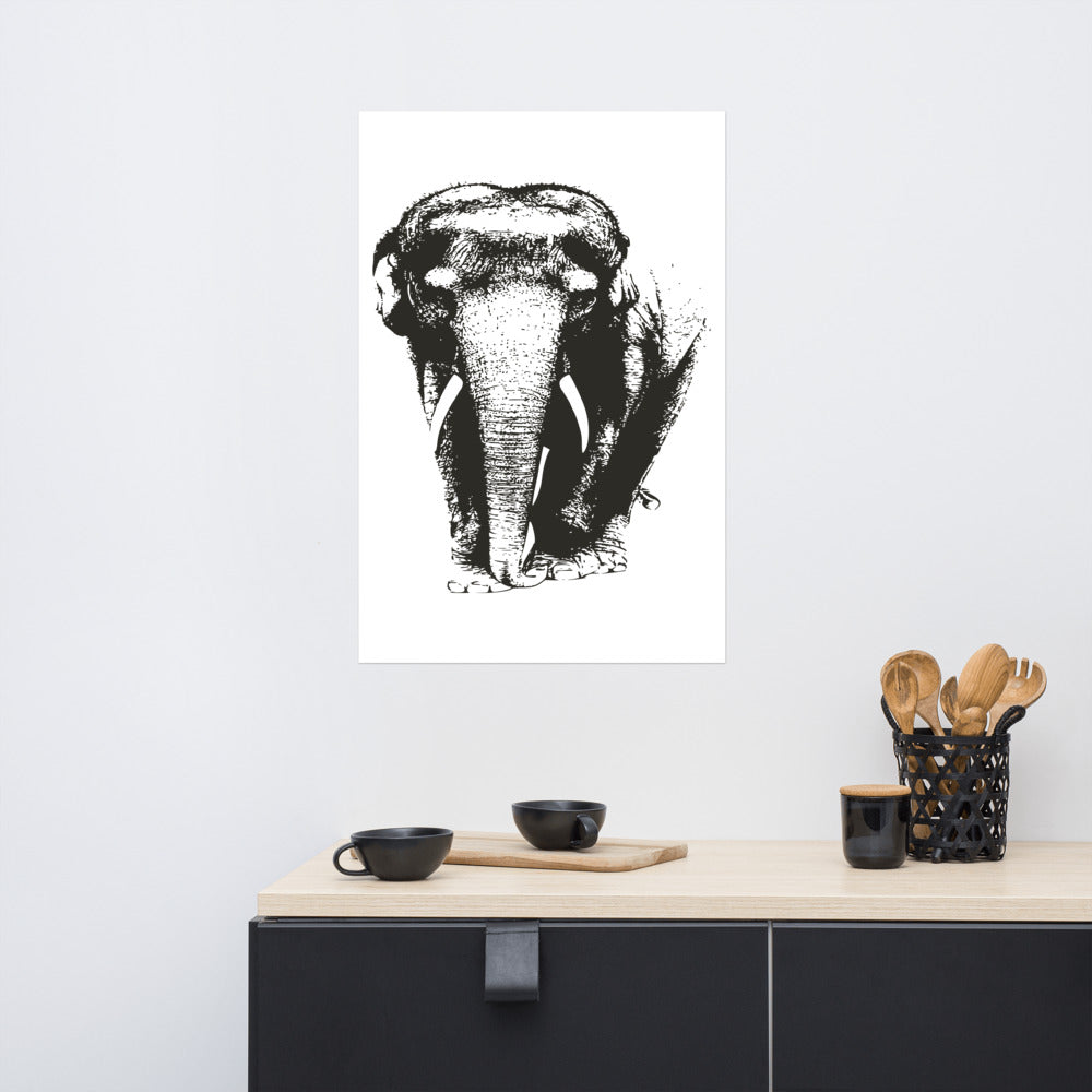 Black and White Nostalgic Asian Elephant Poster (No Frame)