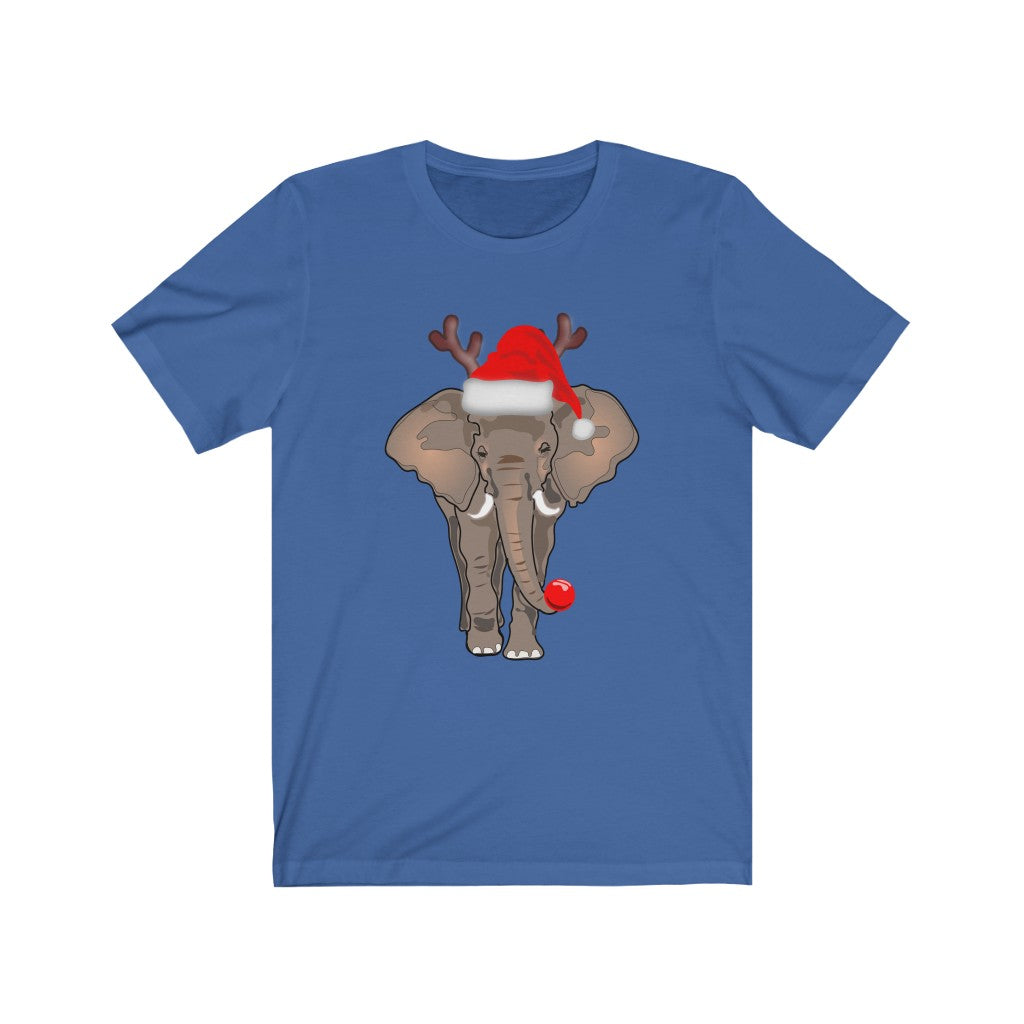 Women's Elephant Shirt, Men's Elephant Shirt, Unisex Short Sleeve Elephant Tee, Christmas Elephant Shirt with Red Santa Hat