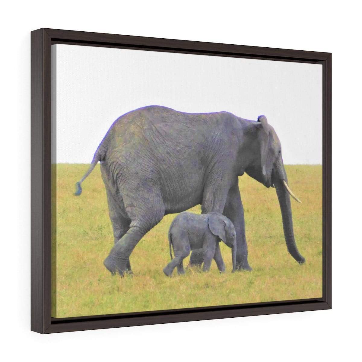 Framed Elephant Canvas - Mama and Baby Elephants Walking