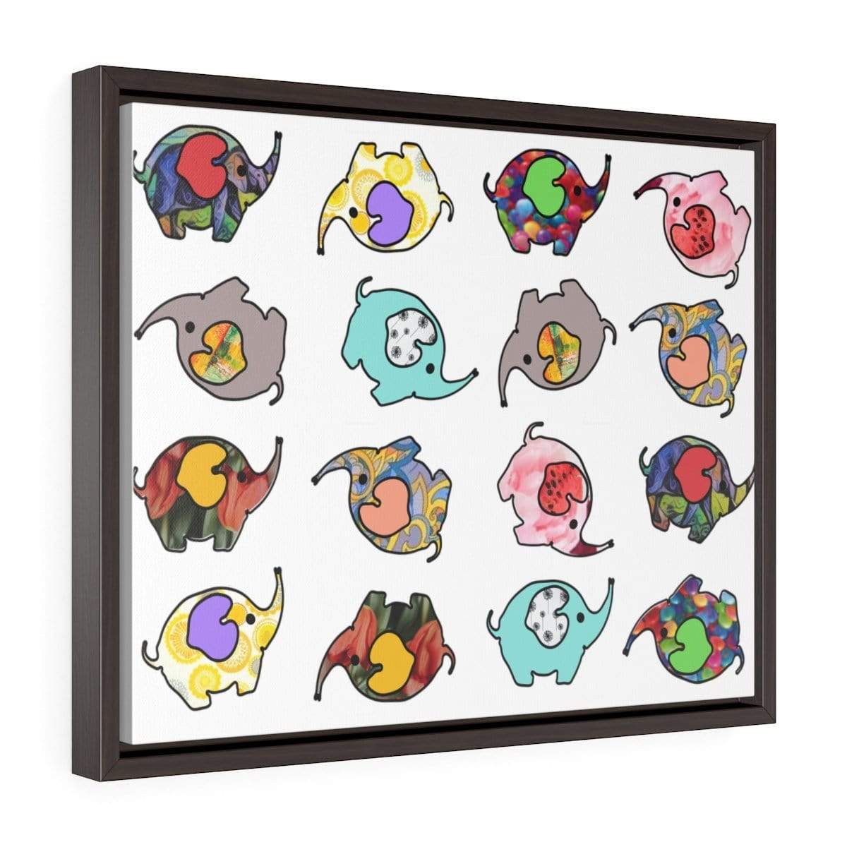 Framed Premium Gallery Wrap Canvas - Elephant Story Canvas 20″ × 16″ / Walnut / Premium Gallery Wraps (1.25″)