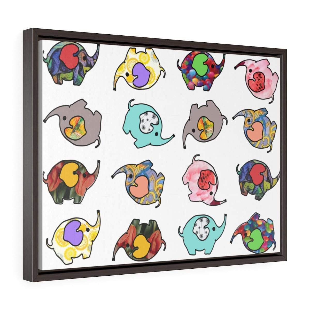 Framed Premium Gallery Wrap Canvas - Elephant Story Canvas 24″ × 18″ / Walnut / Premium Gallery Wraps (1.25″)