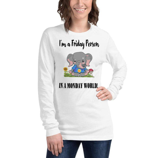 Friday Elephant in a Monday World Shirt - Unisex Long Sleeve Tee  (Light)