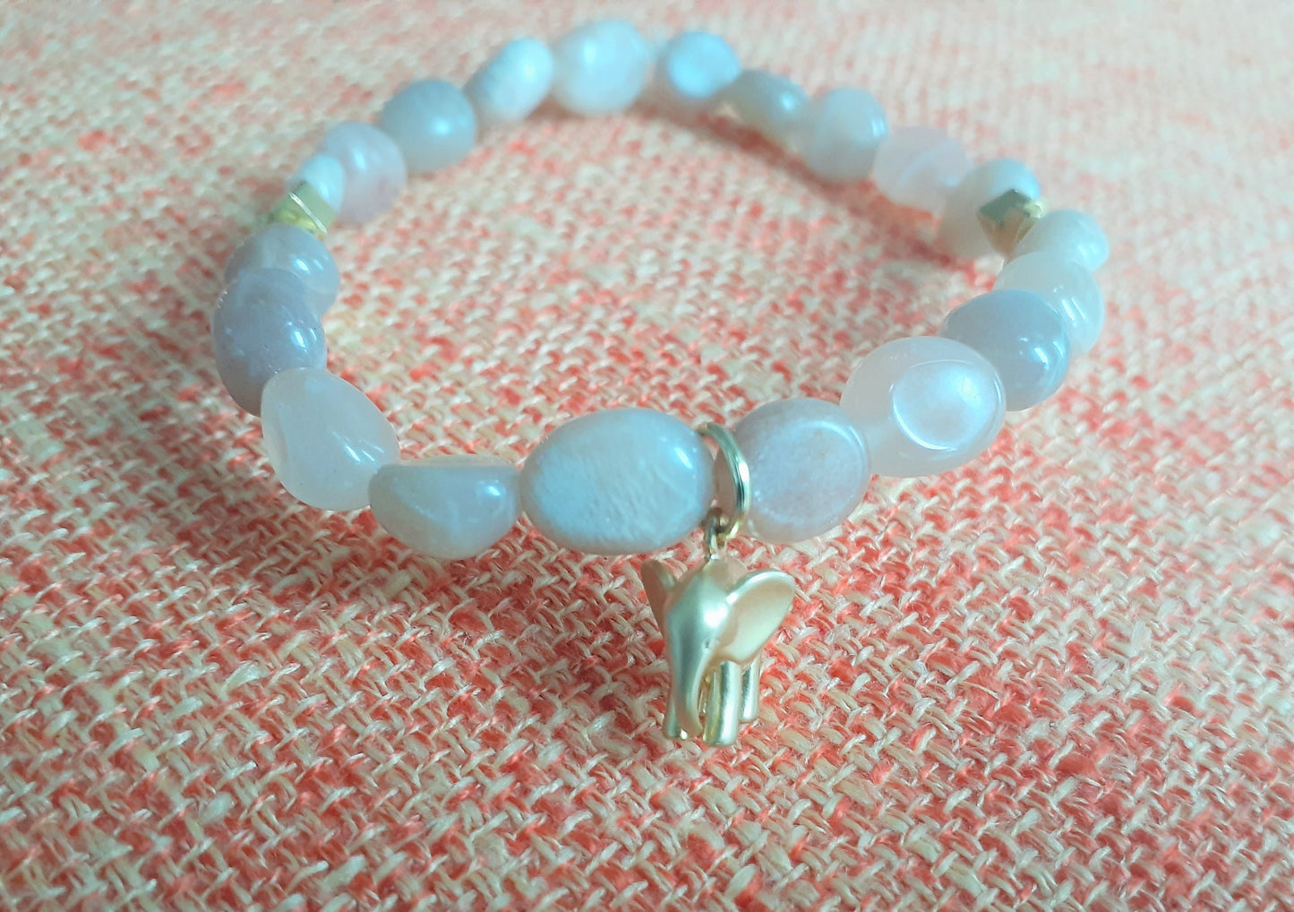 Gold African Elephant Bracelet with Moonstone Beads