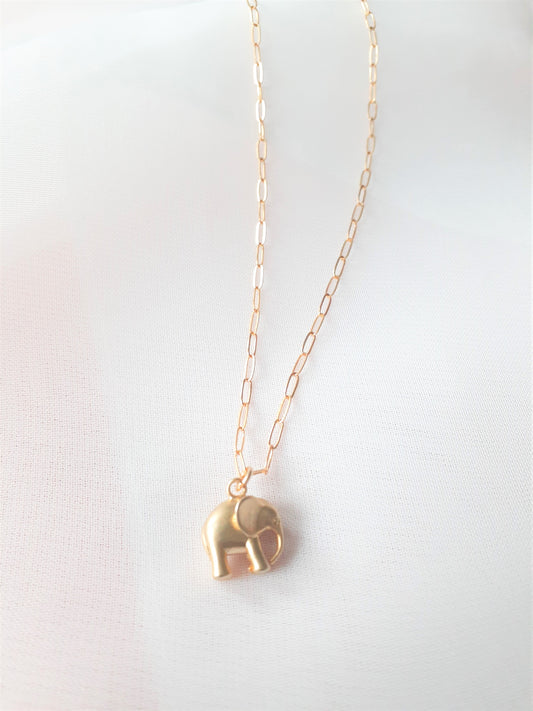 Gold African Elephant Charm Necklace