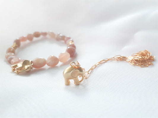 Gold African Elephant Bracelet and Necklace Set