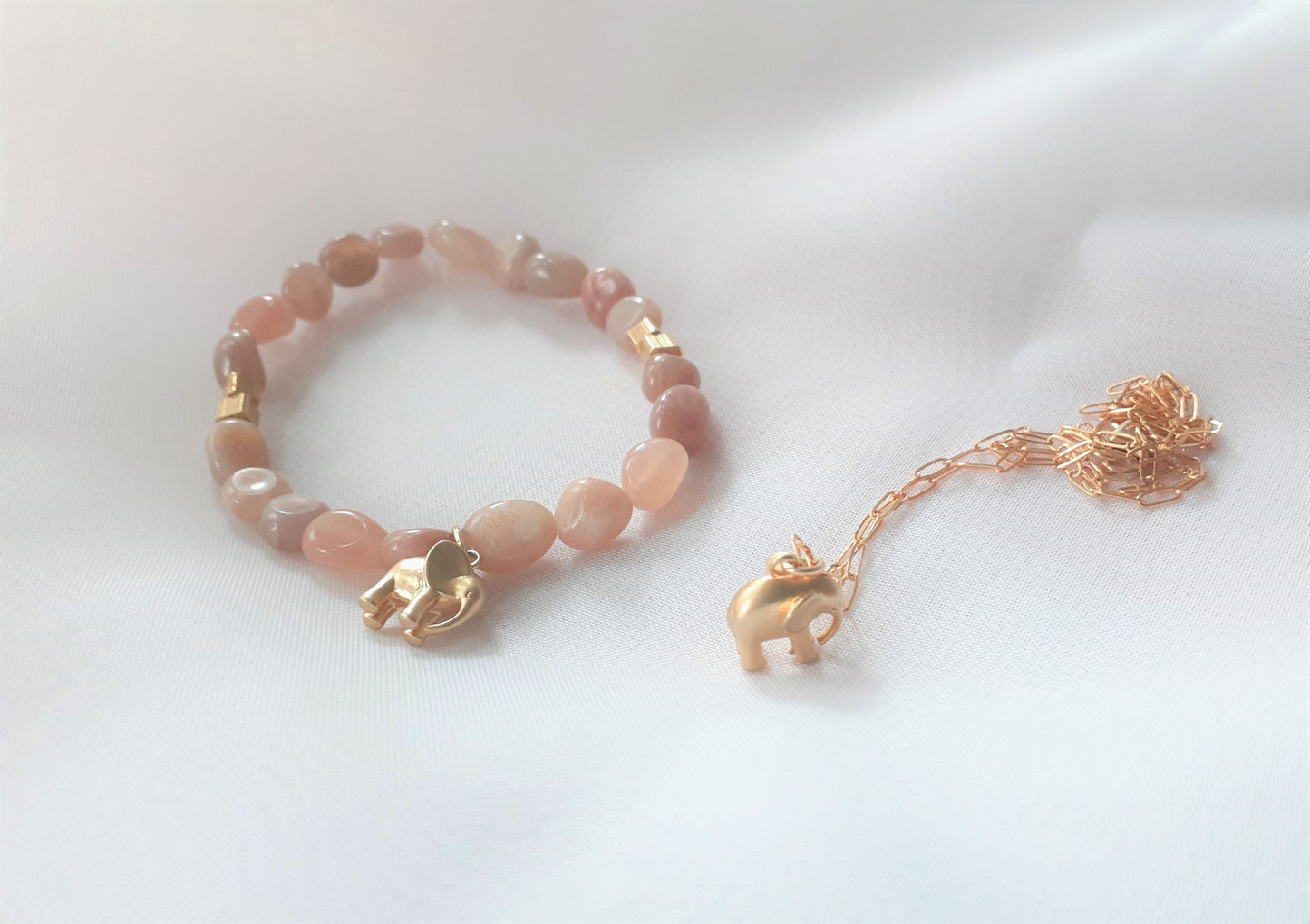 Gold African Elephant Bracelet and Necklace Set