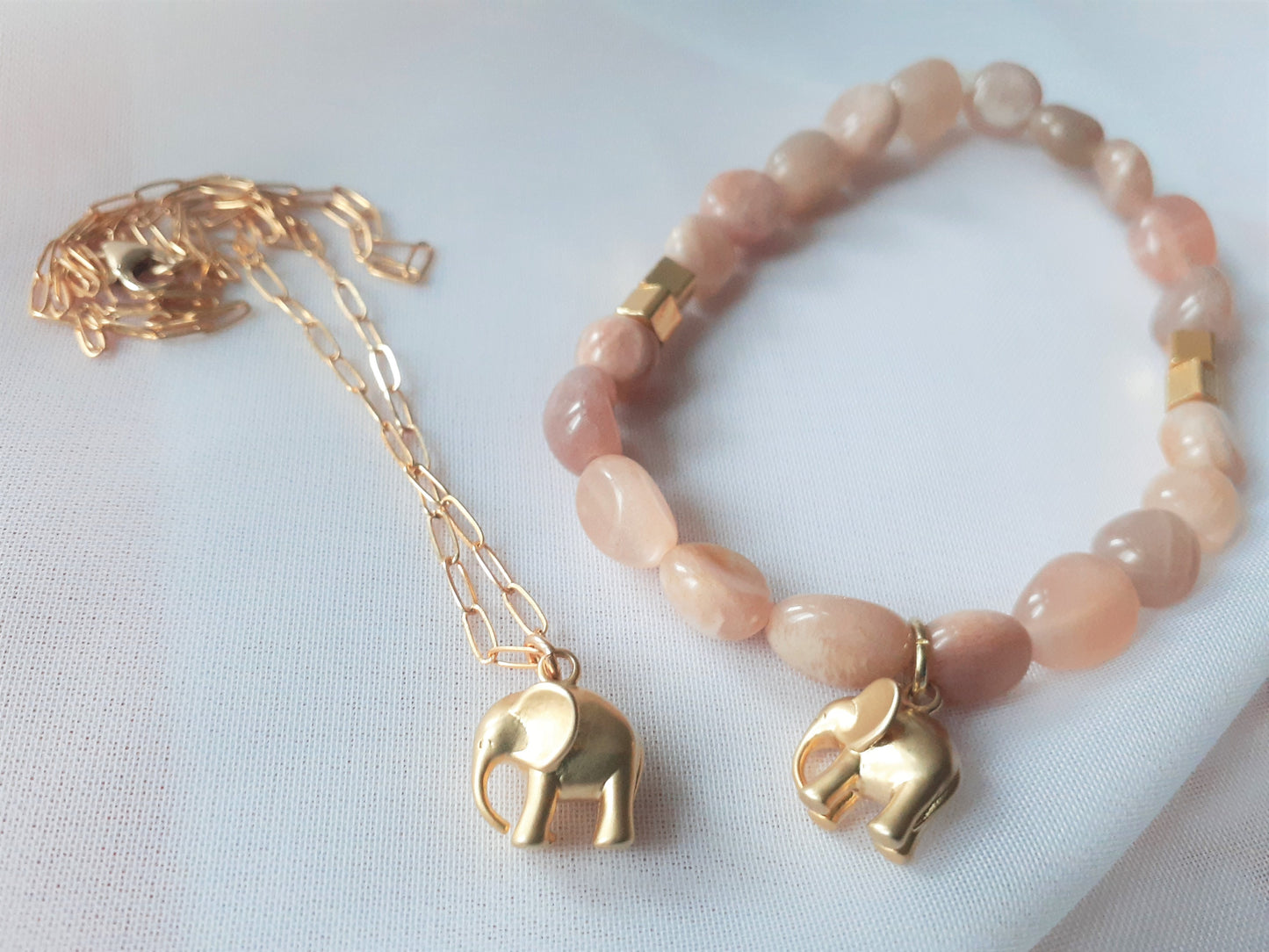 Gold African Elephant Bracelet and Necklace Set