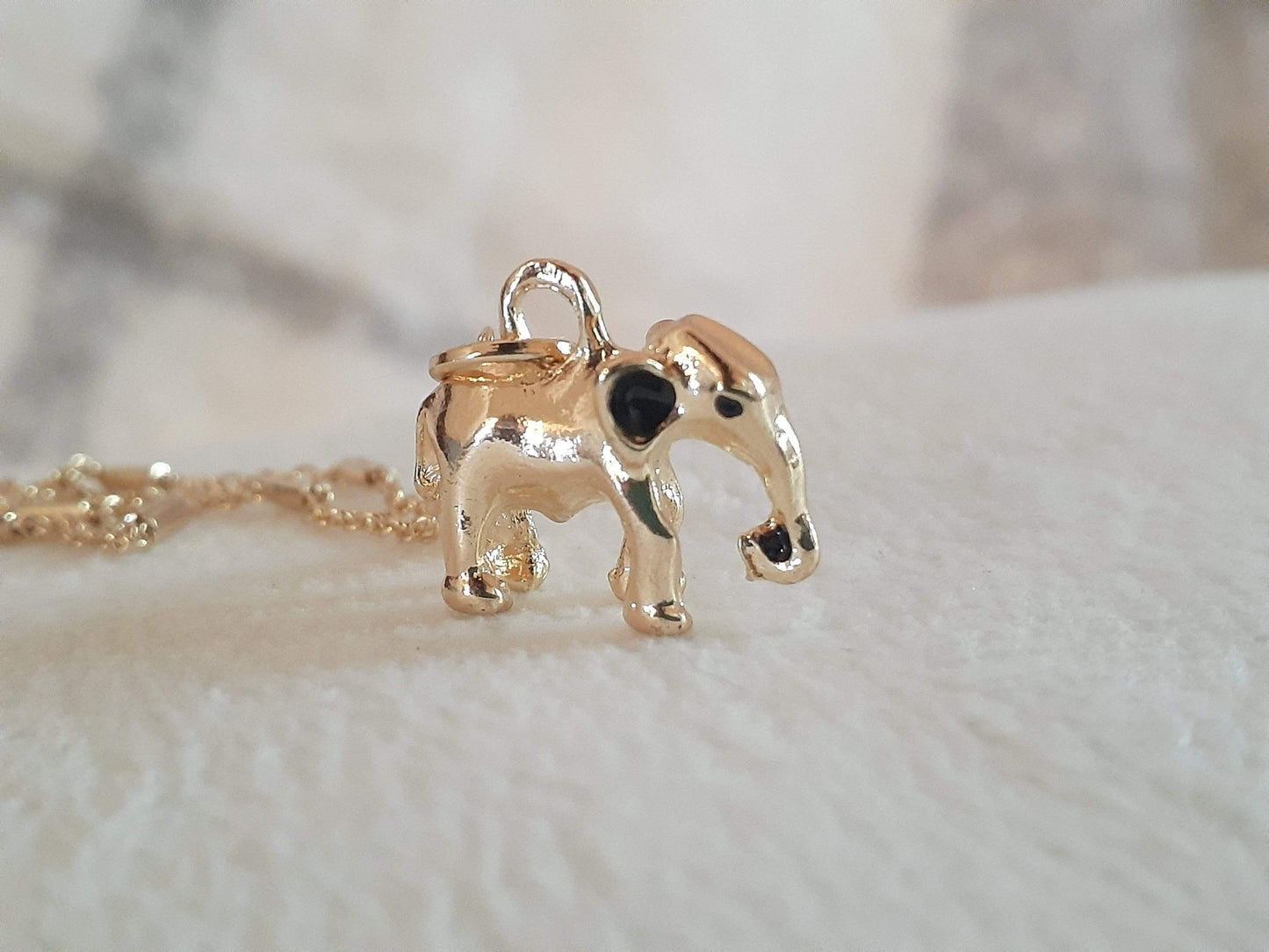 Gold Plated Elephant Necklace - Beautiful Petite Elephant Necklace (14 in)