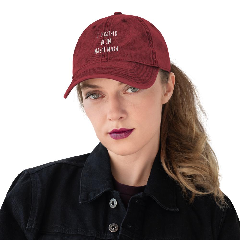 I'd Rather be in Masai Mara Vintage Cotton Twill Cap Maroon