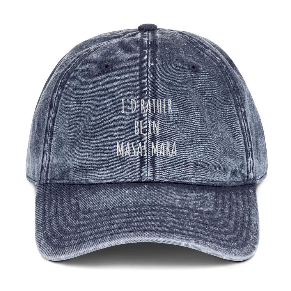 I'd Rather be in Masai Mara Vintage Cotton Twill Cap Navy