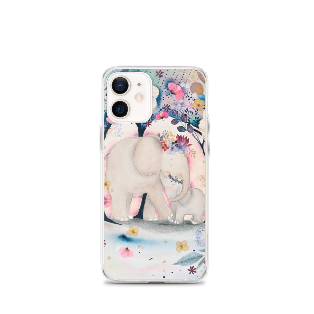 iPhone Case with Ethereal Baby Elephant Princess Illustration and Flowers