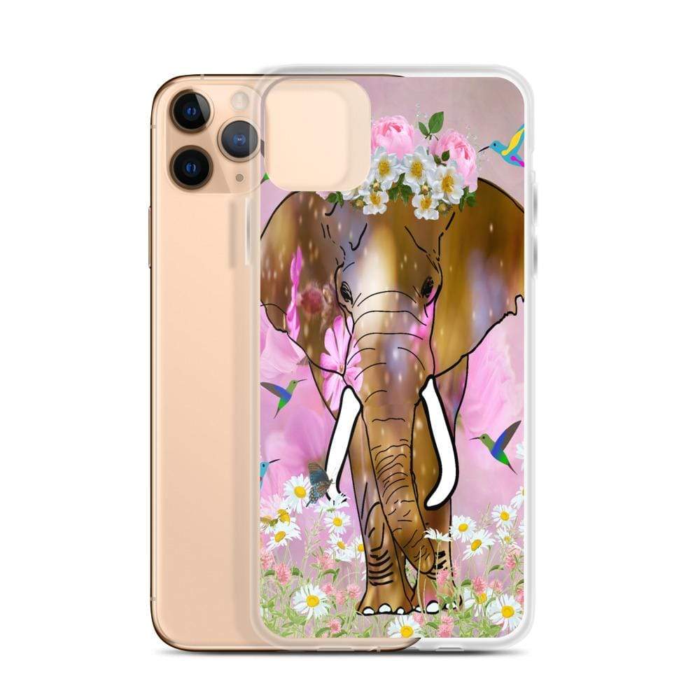 iPhone Case with African Elephant Illustration - Field of Dreams Elephant with Flower Crown