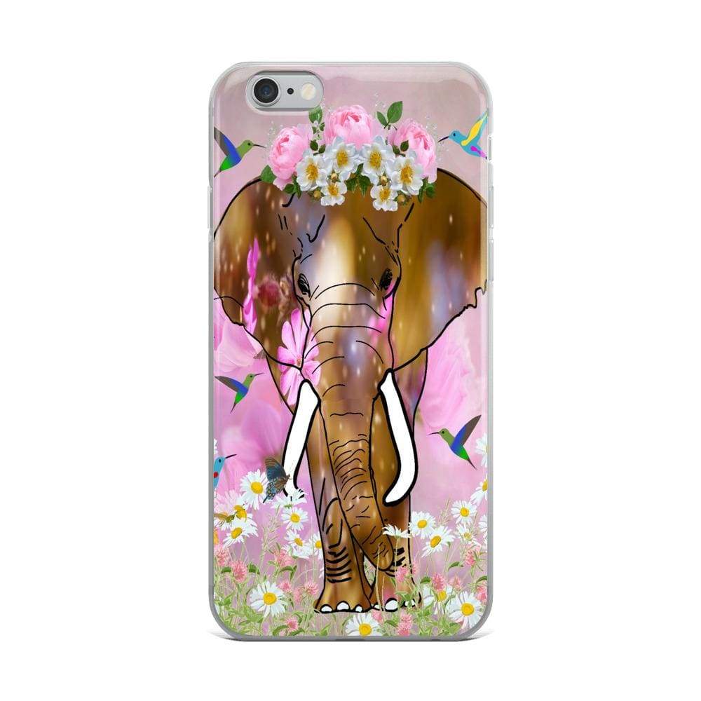 iPhone Case with African Elephant Illustration - Field of Dreams Elephant with Flower Crown