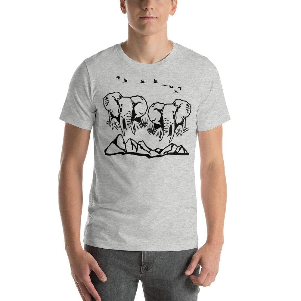 Jumbo Elephant with Mountains and Bird Short-Sleeve Unisex T-Shirt Athletic Heather / S