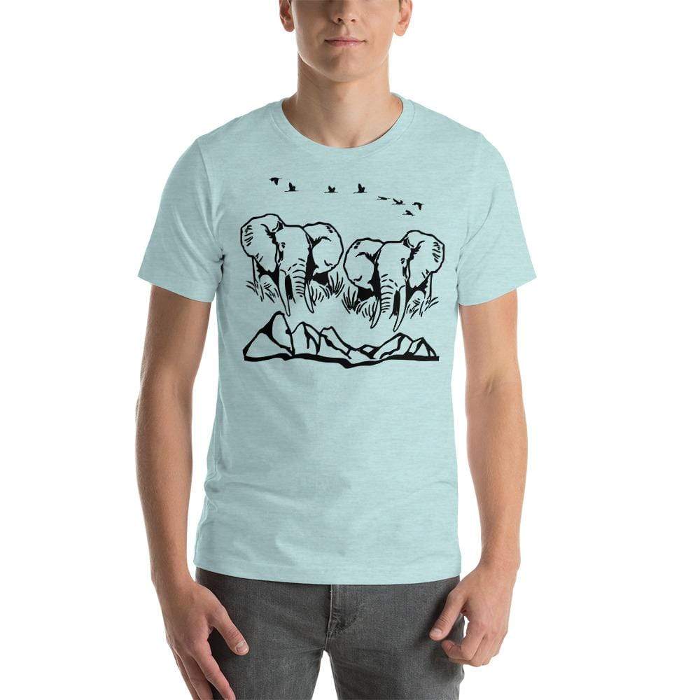 Jumbo Elephant with Mountains and Bird Short-Sleeve Unisex T-Shirt Heather Prism Ice Blue / XS