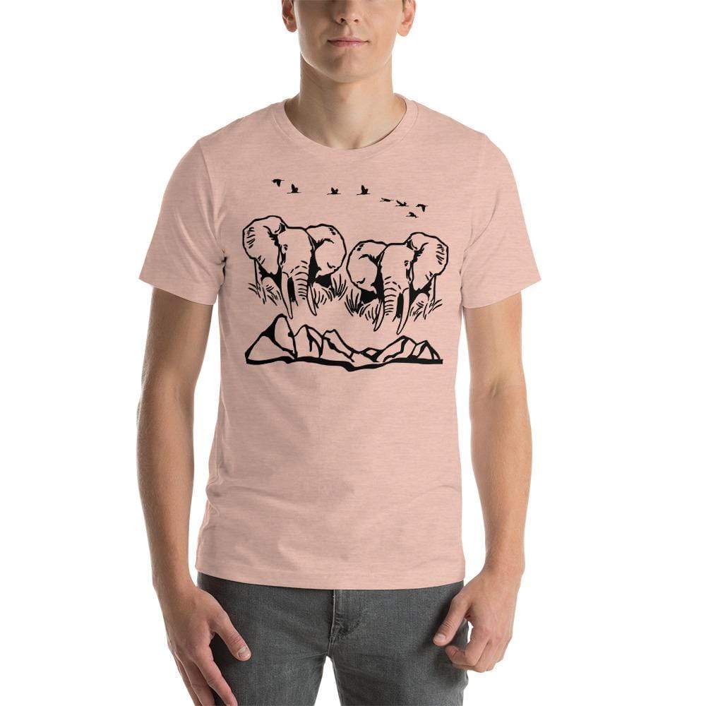 Jumbo Elephant with Mountains and Bird Short-Sleeve Unisex T-Shirt Heather Prism Peach / XS