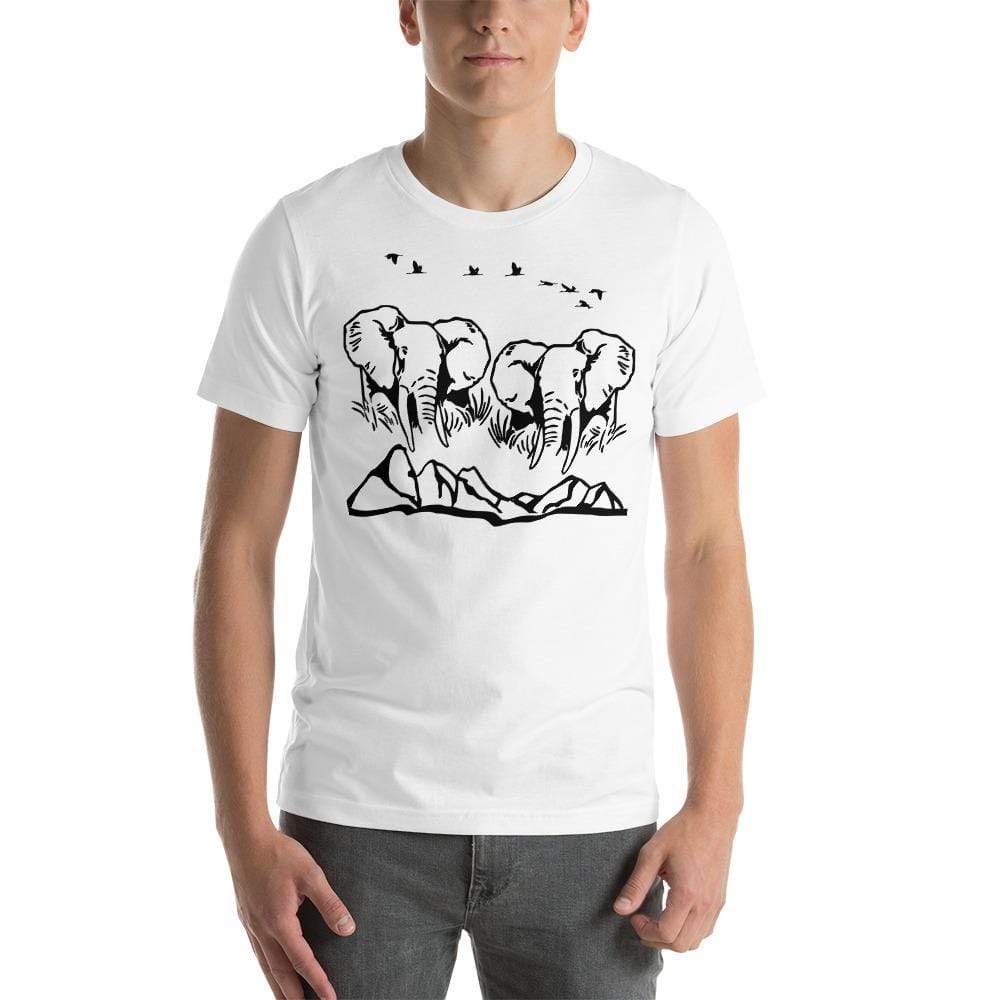 Jumbo Elephant with Mountains and Bird Short-Sleeve Unisex T-Shirt White / XS