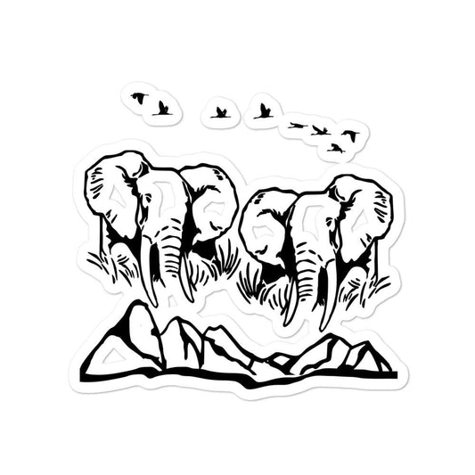 Jumbo Elephant with Mountains and Birds Bubble-free Stickers 4x4