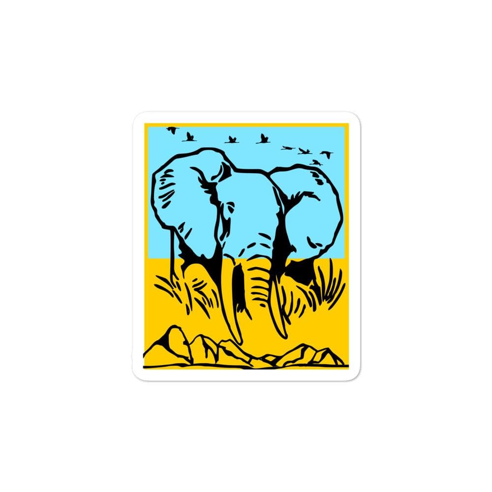 Jumbo Elephant with Mountains and Birds Bubble-free Stickers - Sunshine Stickers 3x3