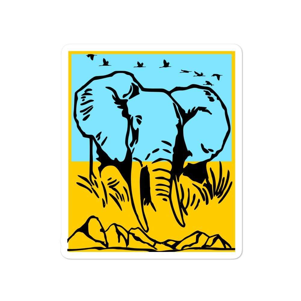 Jumbo Elephant with Mountains and Birds Bubble-free Stickers - Sunshine Stickers 4x4