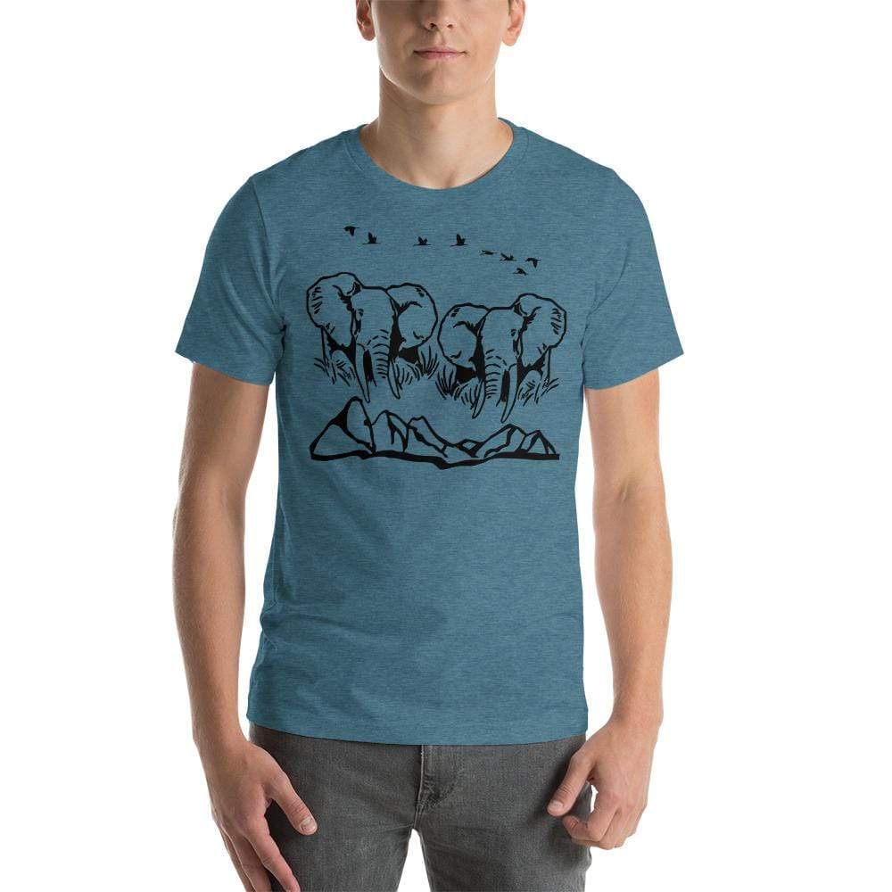 Jumbo Elephant with Mountains and Birds Short-Sleeve Unisex T-Shirt Unsiex T-shirt Heather Deep Teal / S