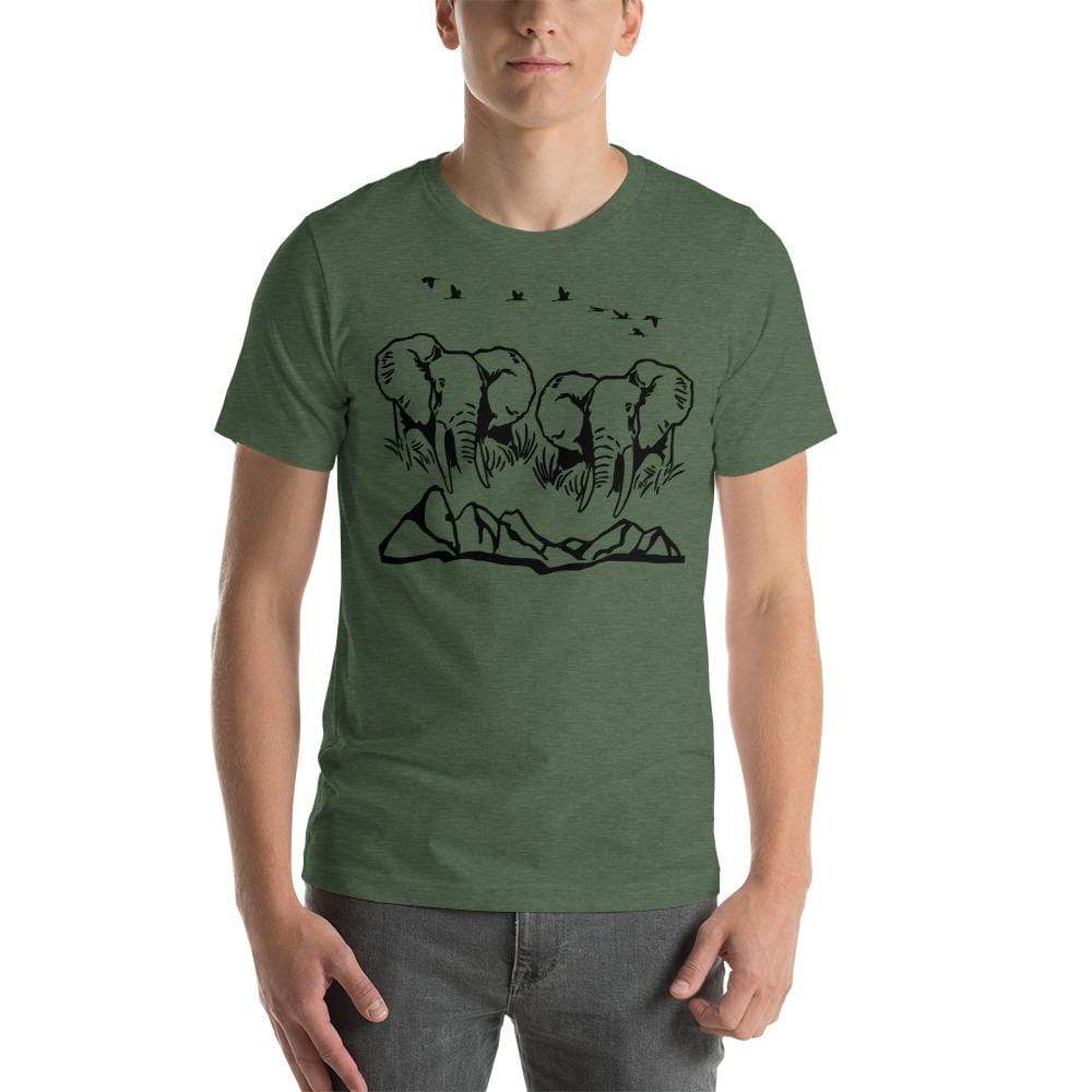 Jumbo Elephant with Mountains and Birds Short-Sleeve Unisex T-Shirt Unsiex T-shirt Heather Forest / S