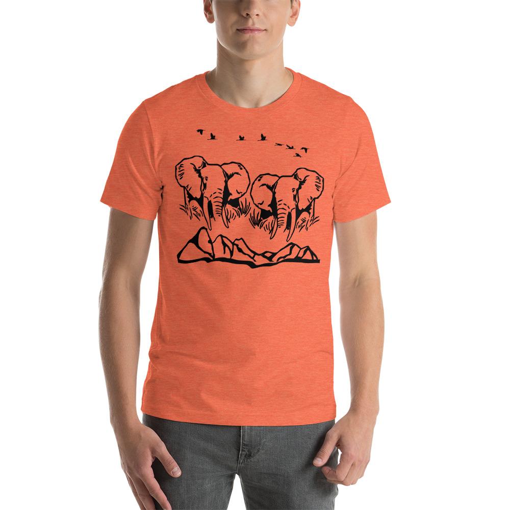 Jumbo Elephant with Mountains and Birds Short-Sleeve Unisex T-Shirt Unsiex T-shirt Heather Orange / S
