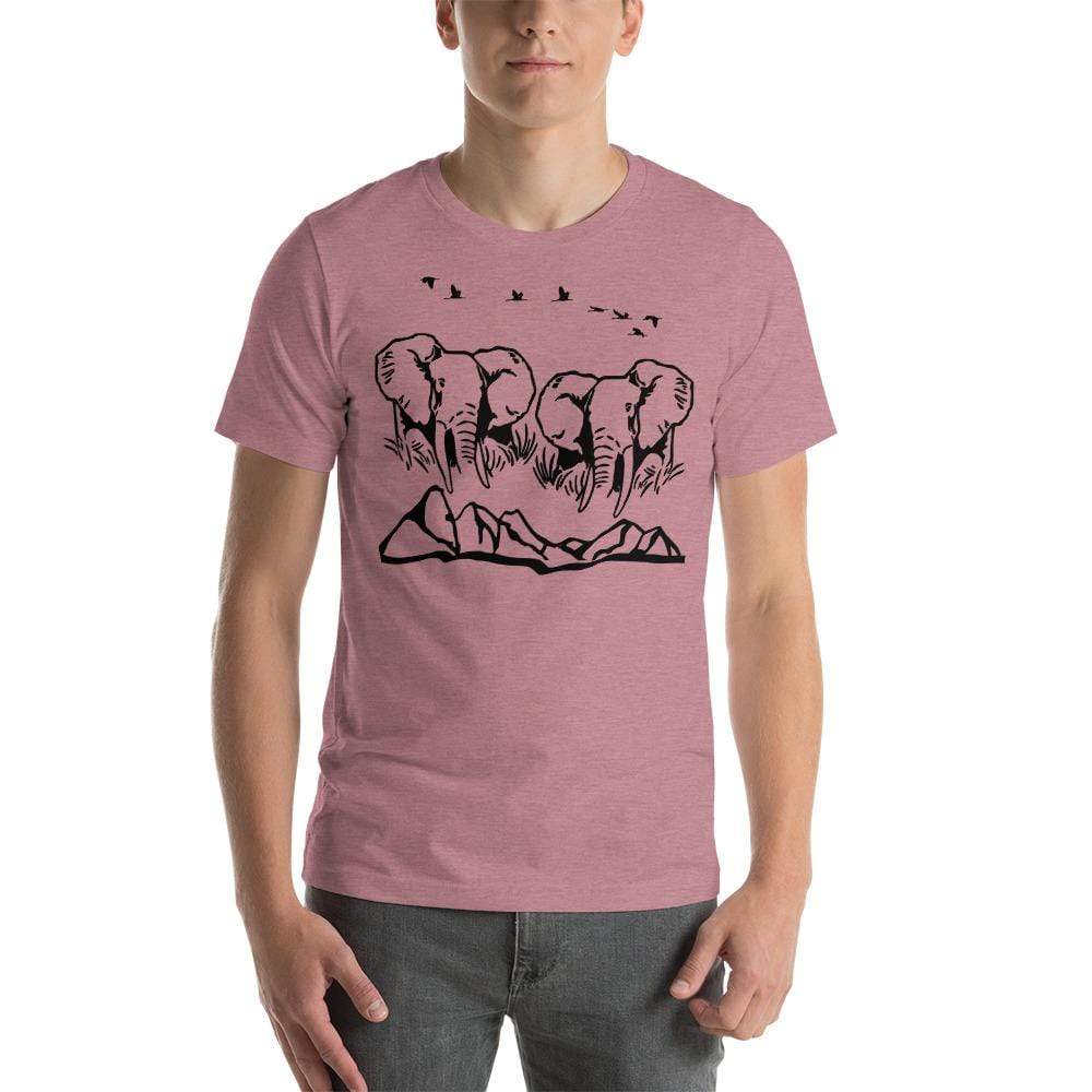 Jumbo Elephant with Mountains and Birds Short-Sleeve Unisex T-Shirt Unsiex T-shirt Heather Orchid / S