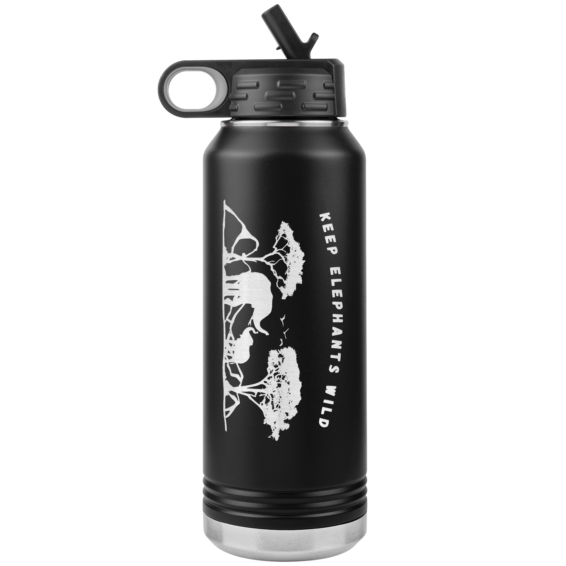Keep Elephants Wild Stainless Steel Water Bottle - 32 oz. Tumbler Tumblers Black