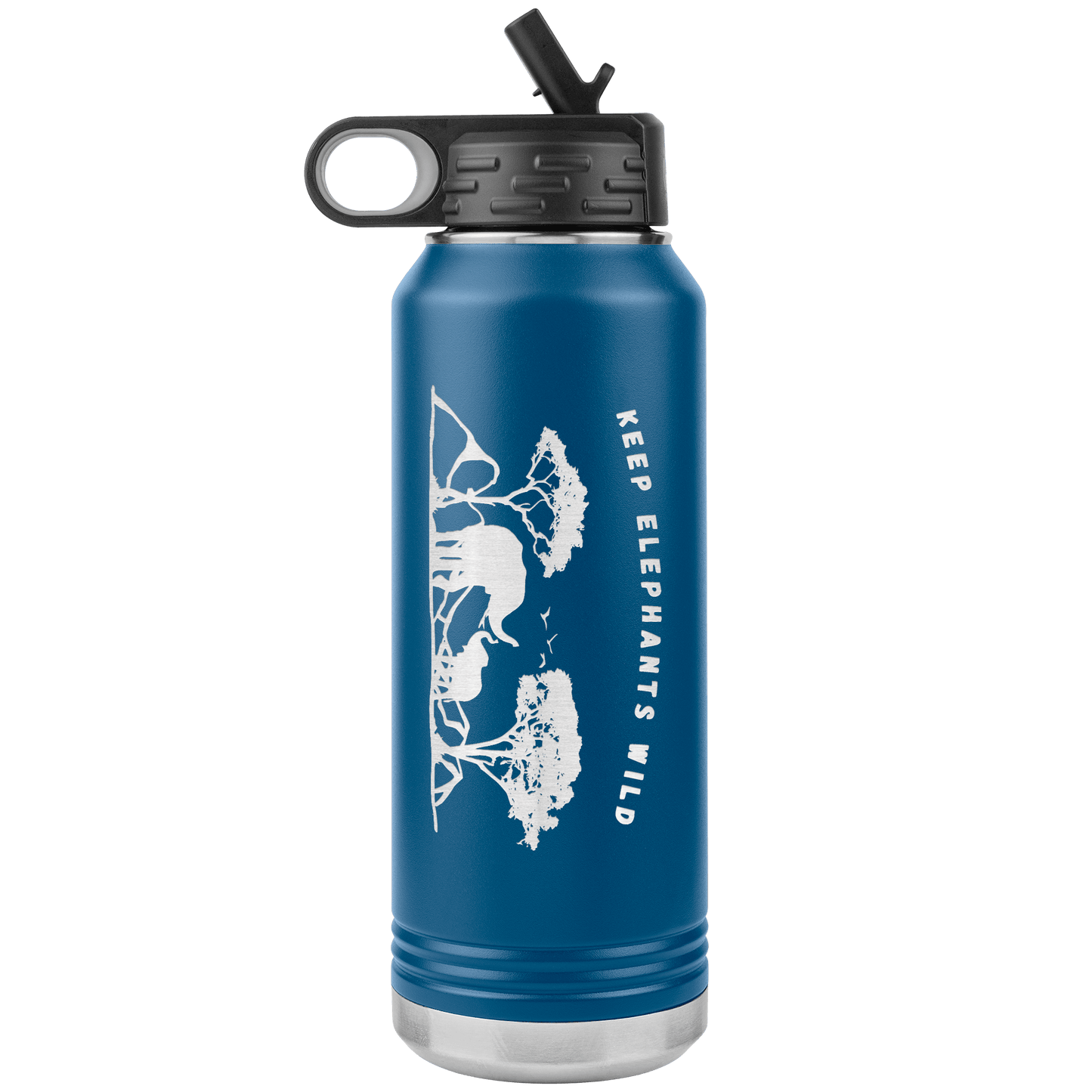 Keep Elephants Wild Stainless Steel Water Bottle - 32 oz. Tumbler Tumblers Blue