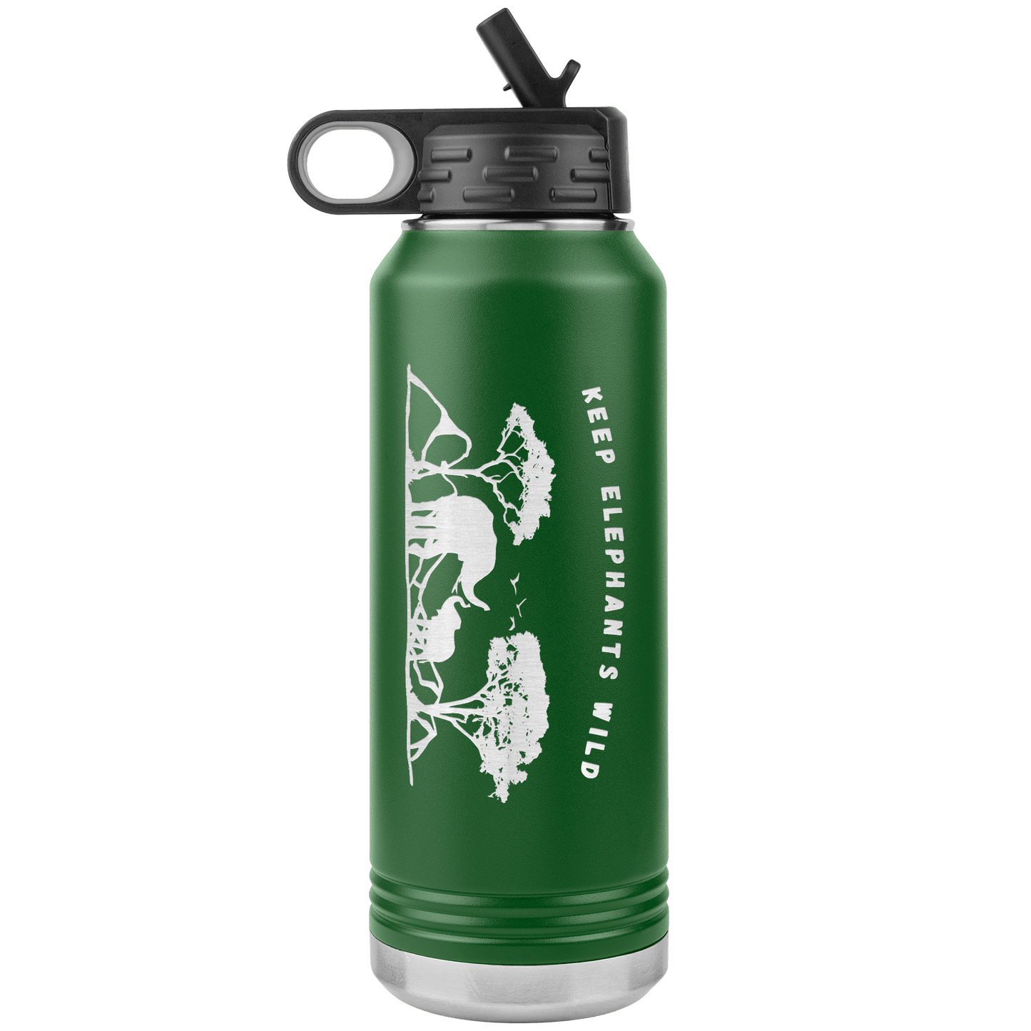 Keep Elephants Wild Stainless Steel Water Bottle - 32 oz. Tumbler Tumblers Green