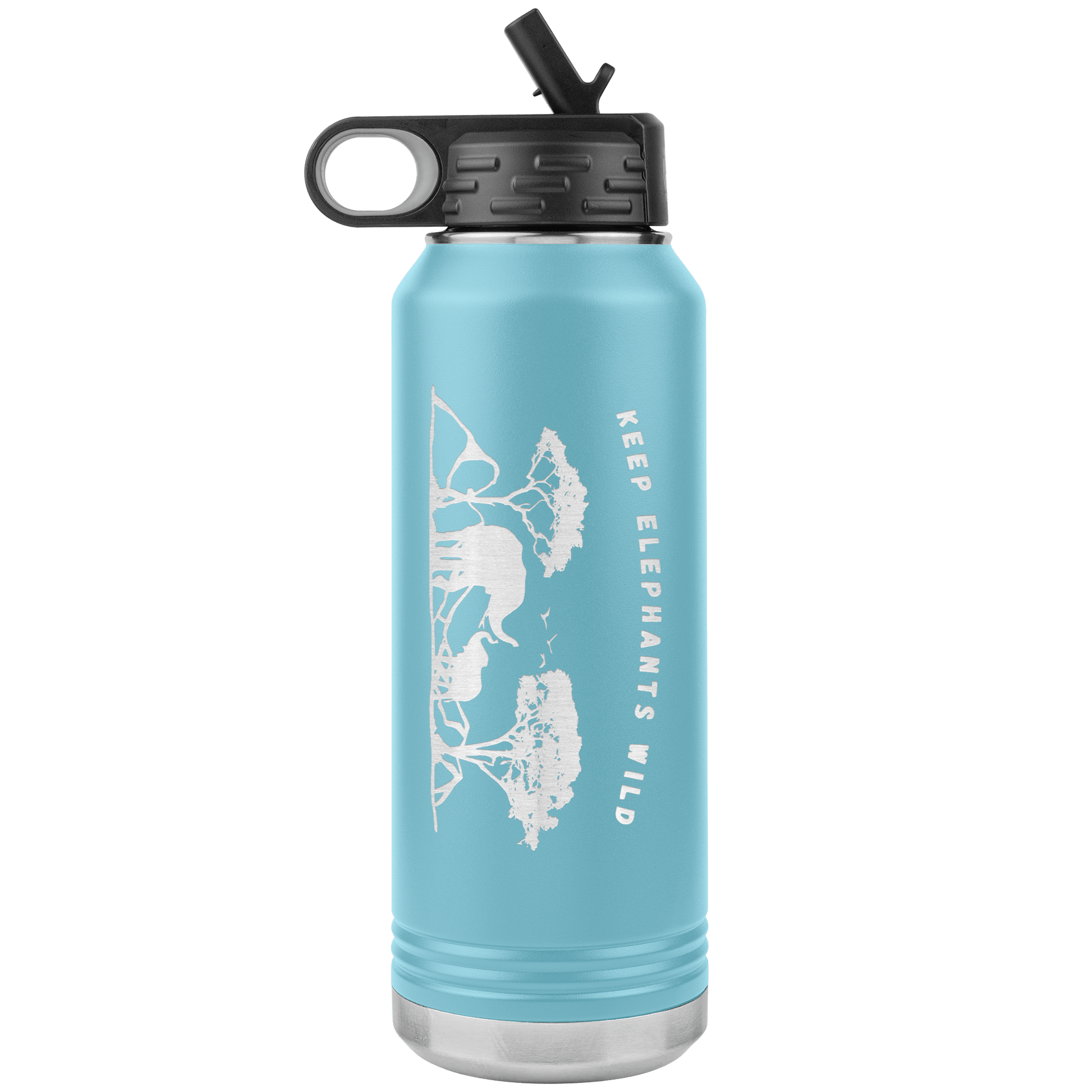 Keep Elephants Wild Stainless Steel Water Bottle - 32 oz. Tumbler Tumblers Light Blue