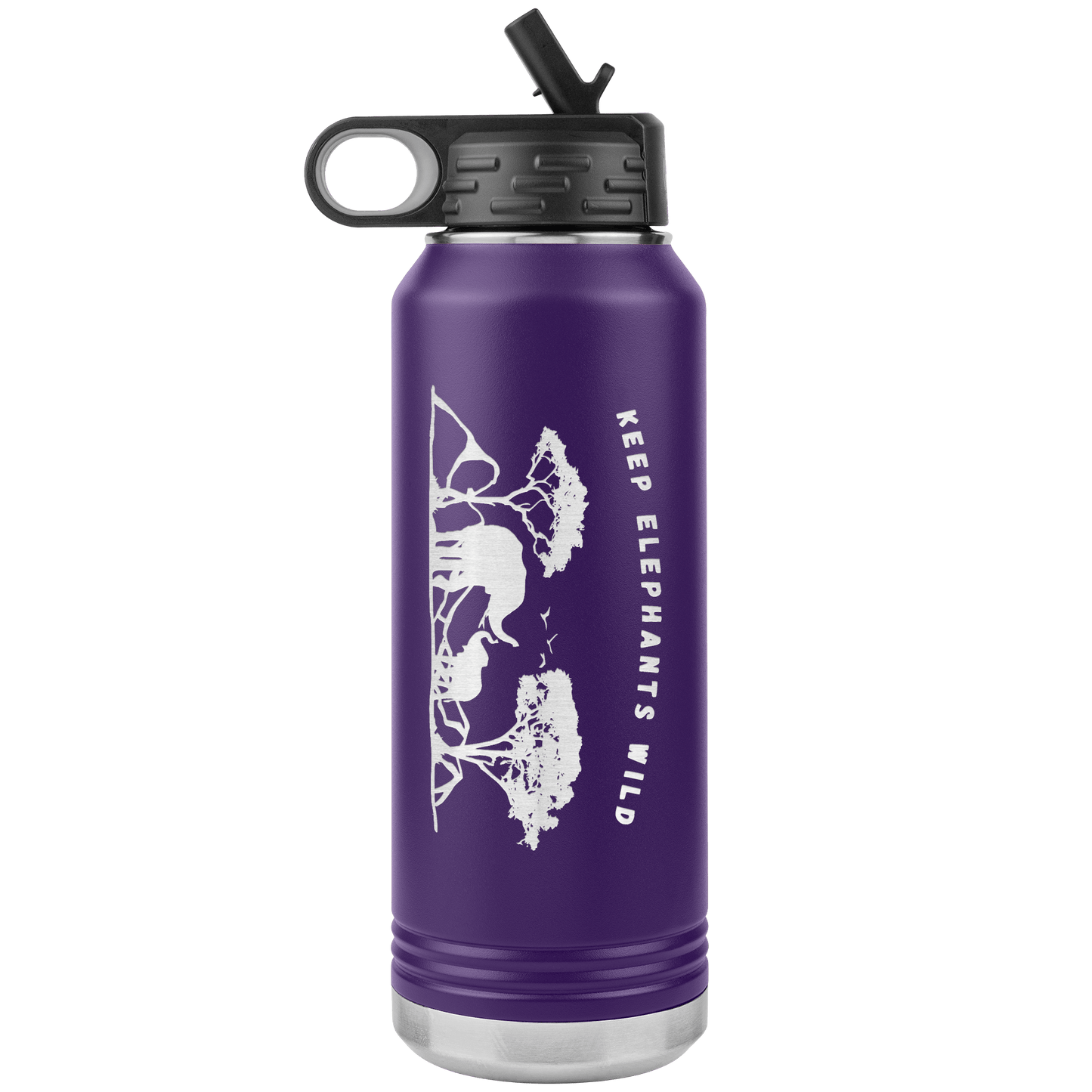 Keep Elephants Wild Stainless Steel Water Bottle - 32 oz. Tumbler Tumblers Purple