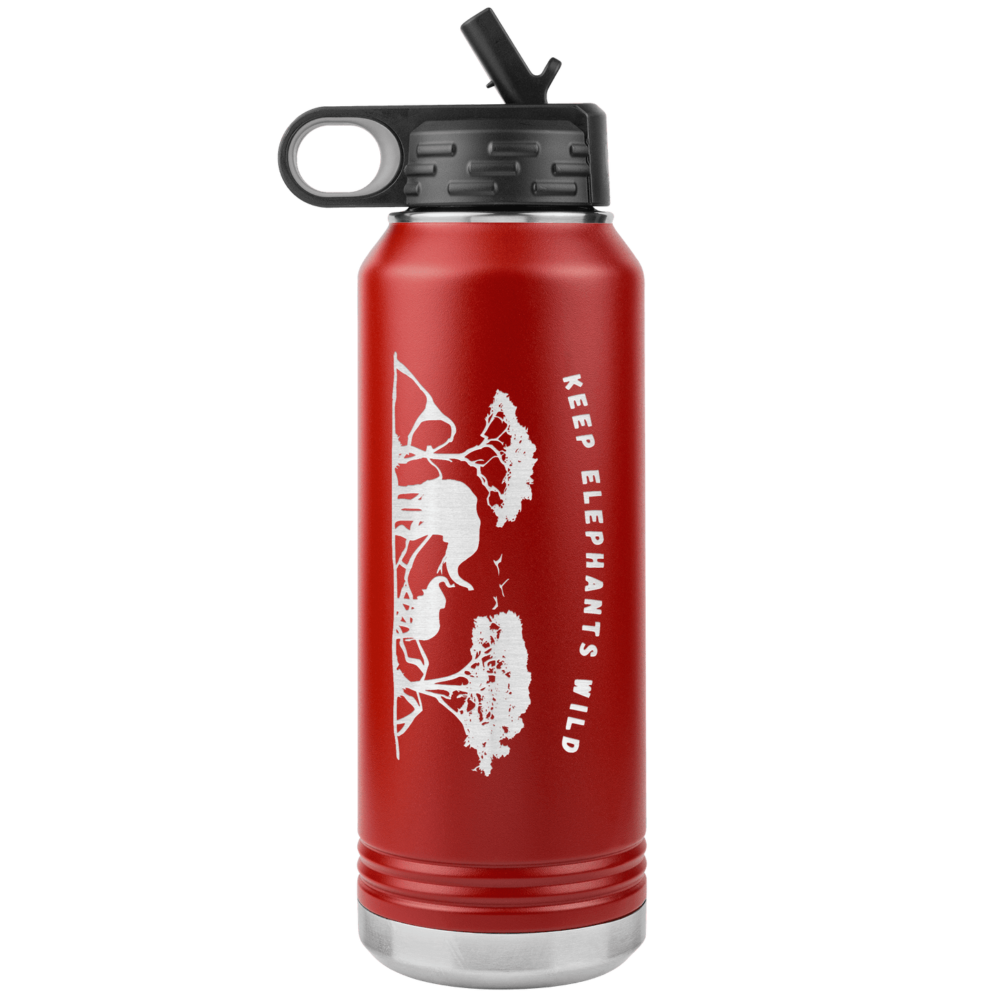 Keep Elephants Wild Stainless Steel Water Bottle - 32 oz. Tumbler Tumblers Red