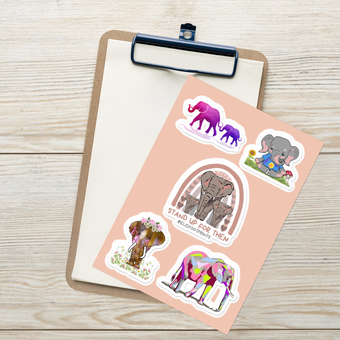 Five Piece Elephant Sticker Sheet | Laptop Sticker Sheet with Elephants | Elephants on Sticker Sheet | Notepad Stickers | Phone Case Stickers