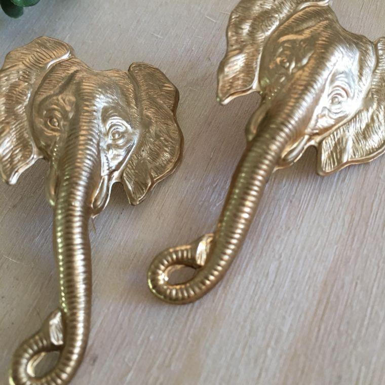 Large Elephant Head Brass Earrings - Matte Gold Plated Brass and Brass Studs Earrings