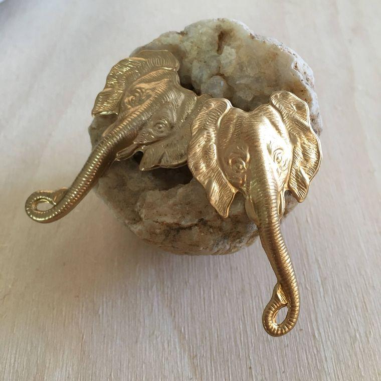 Large Elephant Head Brass Earrings - Matte Gold Plated Brass and Brass Studs Earrings