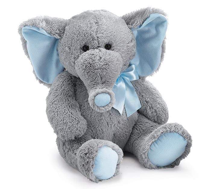 Large Stuffed Elephant - 24 Inch Tall Plush Gray Elephant with Blue Ears, Stuffed Elephant Animal for Baby Boy