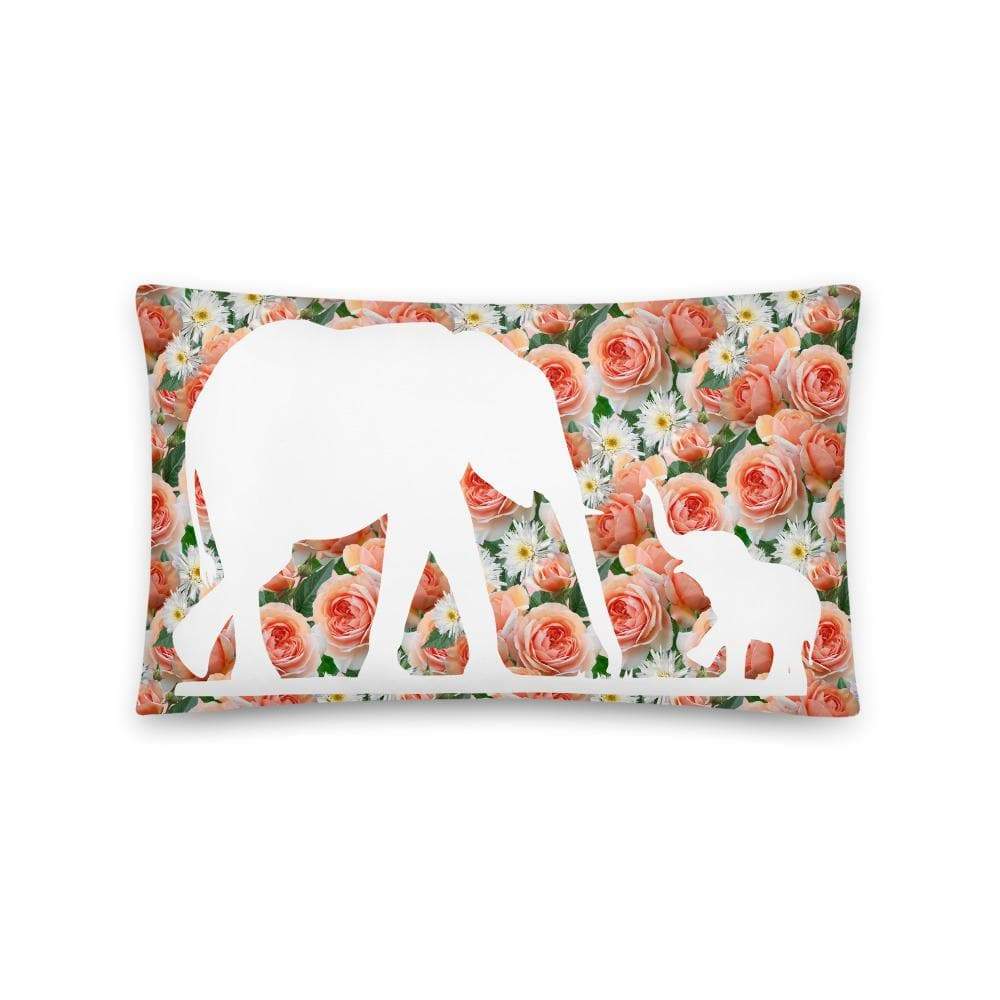 Elephant Pillow - Mama and Baby Elephant with Spring Flowers