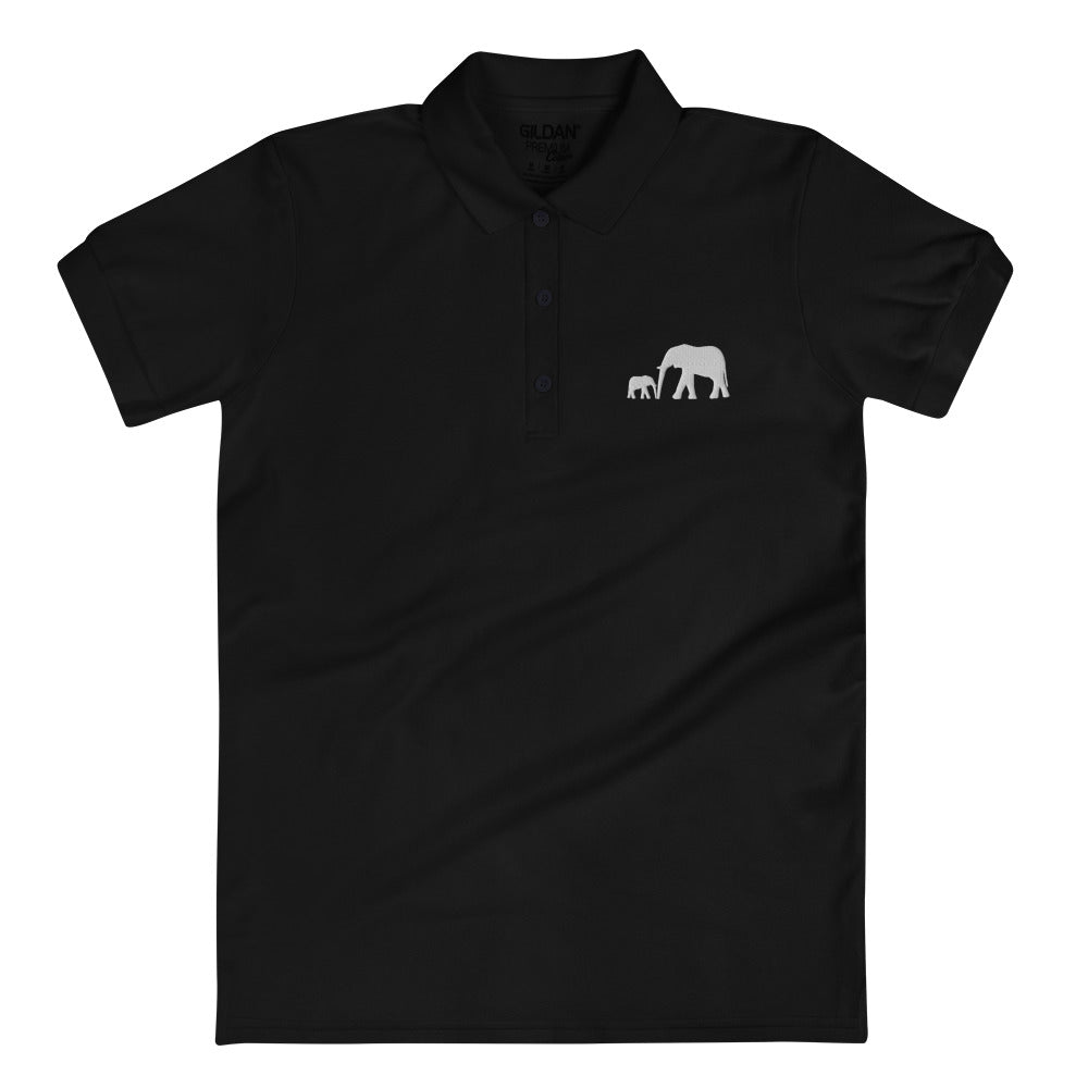 Embroidered Women's Polo Shirt with Mama and Baby Elephants